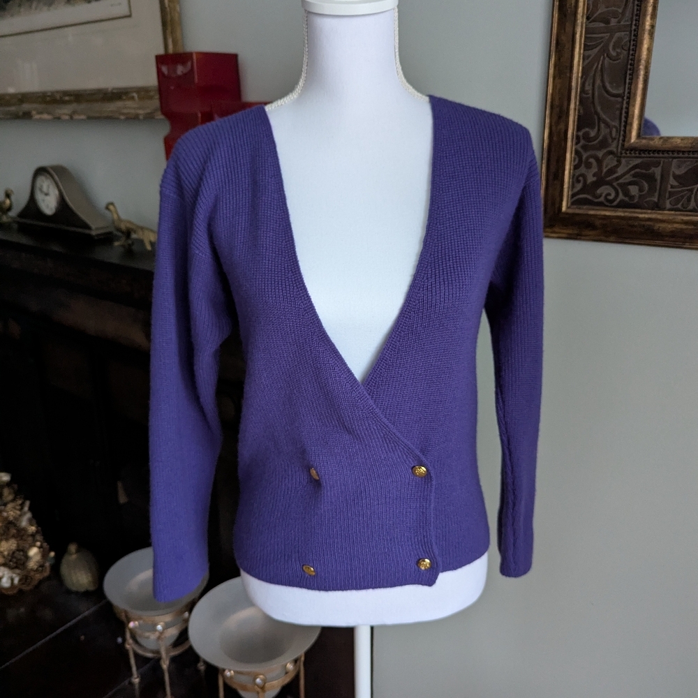 Vtg 90s Jones New York Womens Small Lambswool Blend Crop Sweater Old Money 190
